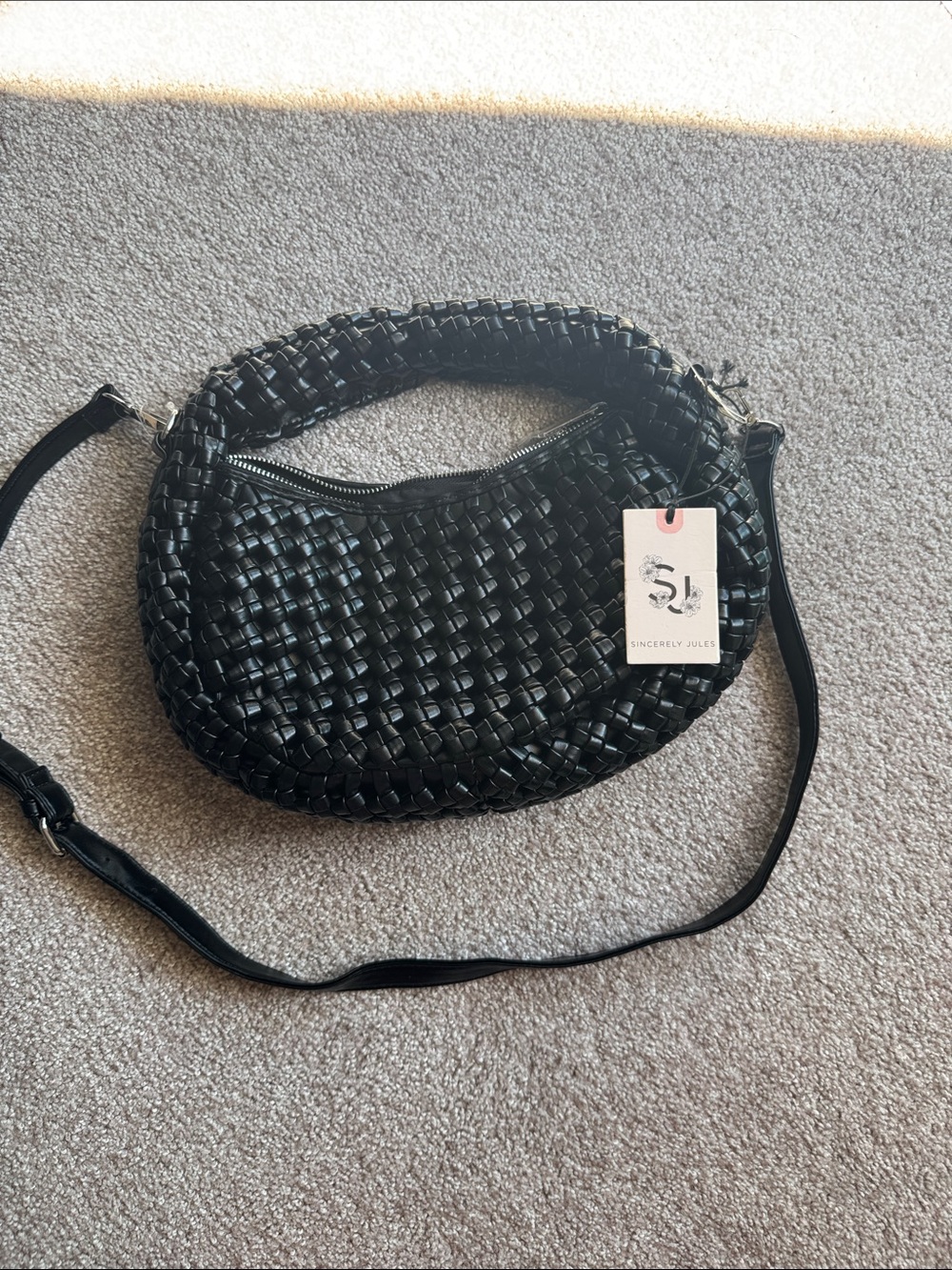 Sincerly Jules Black Woven Shoulder Bag with Adjustable Strap